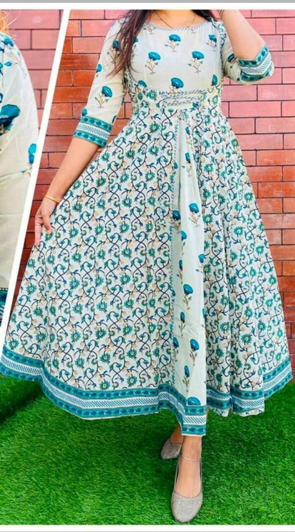 Stylish Blue Rayon Printed Kurta For Women